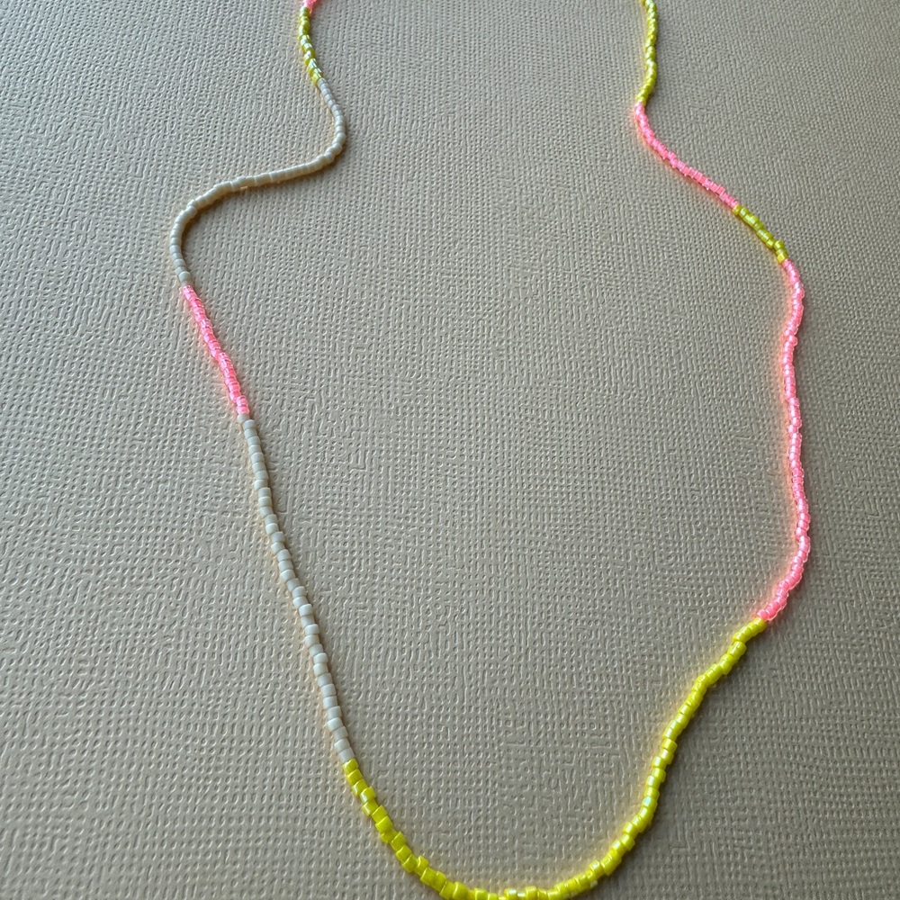Beaded Neon Multi-Color Necklace - Pink, Yellow & Cream - Picture 6 of 11
